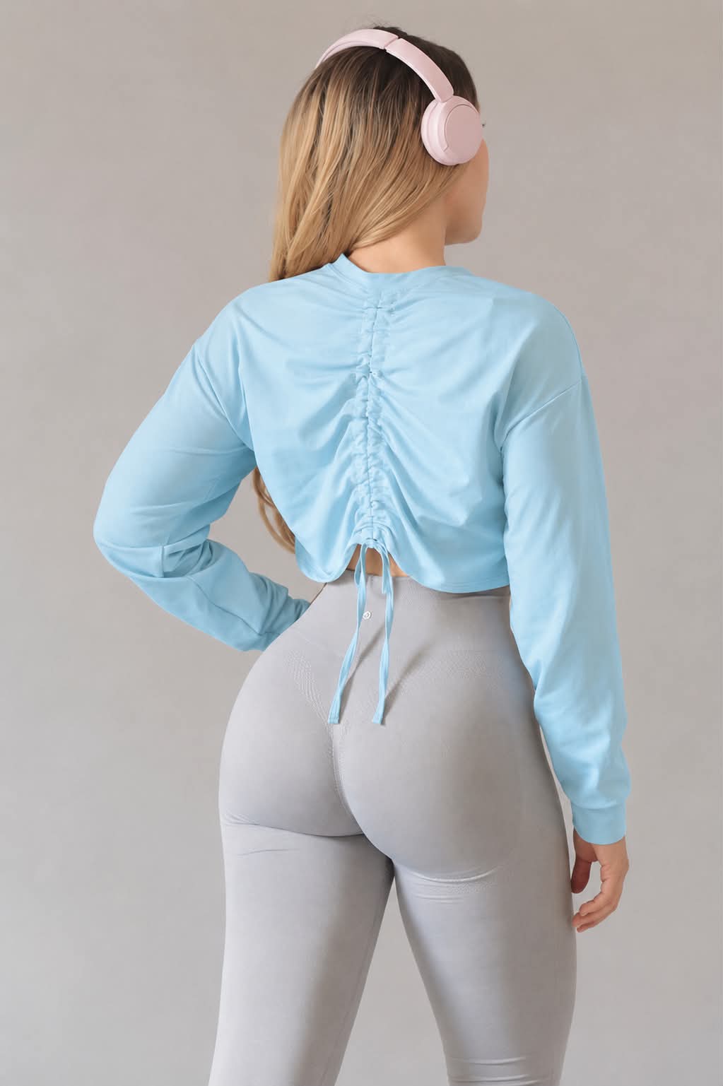 Crop Top Manga Larga Scrunch Back