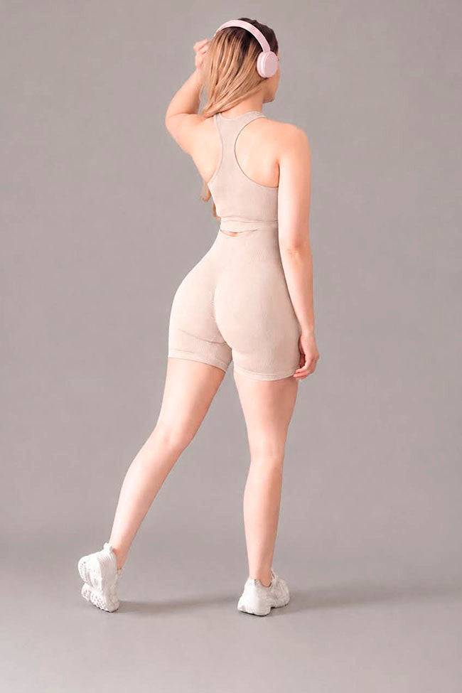 Set Biker Scrunch Acanalado Olimpic Beige