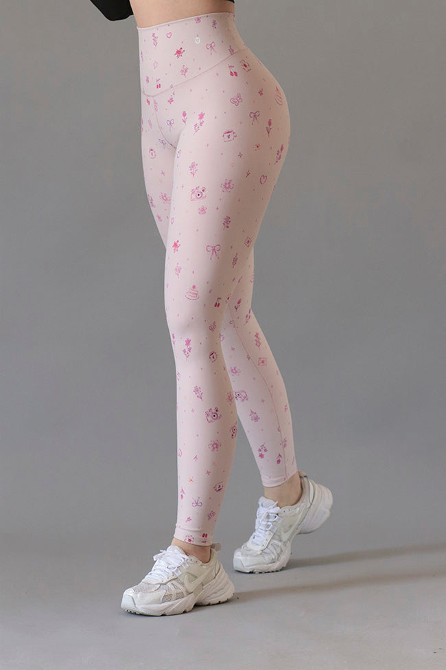 Leggings Pastel Pink Coquette Doodles