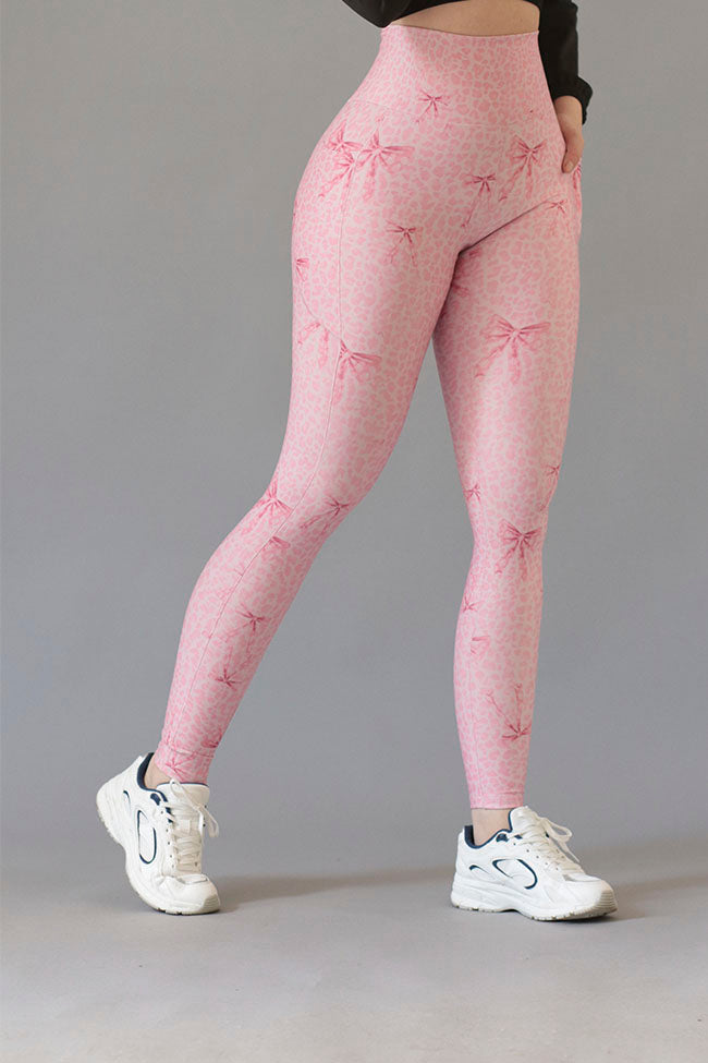 Leggings Pink Bows & Leopard Pocket