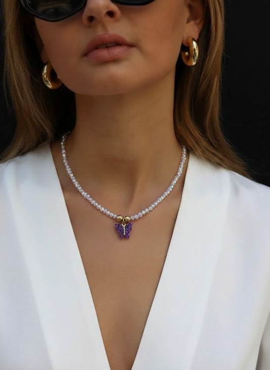 Collar Lavender Dream: Cristales & Mariposa Mística