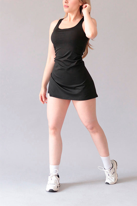 VESTIDO CON SHORT ABERTURA LATERAL Y136 NEGRA