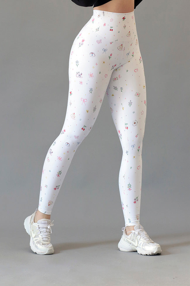 Leggings Elite Velvet White Coquette Doodles
