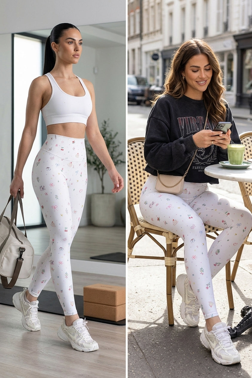 Leggings Elite Velvet White Coquette Doodles