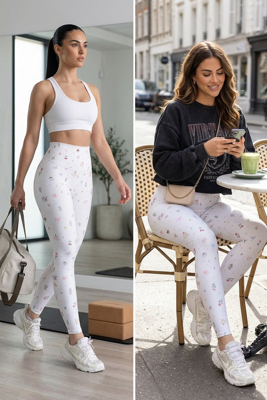 Leggings Elite Velvet White Coquette Doodles