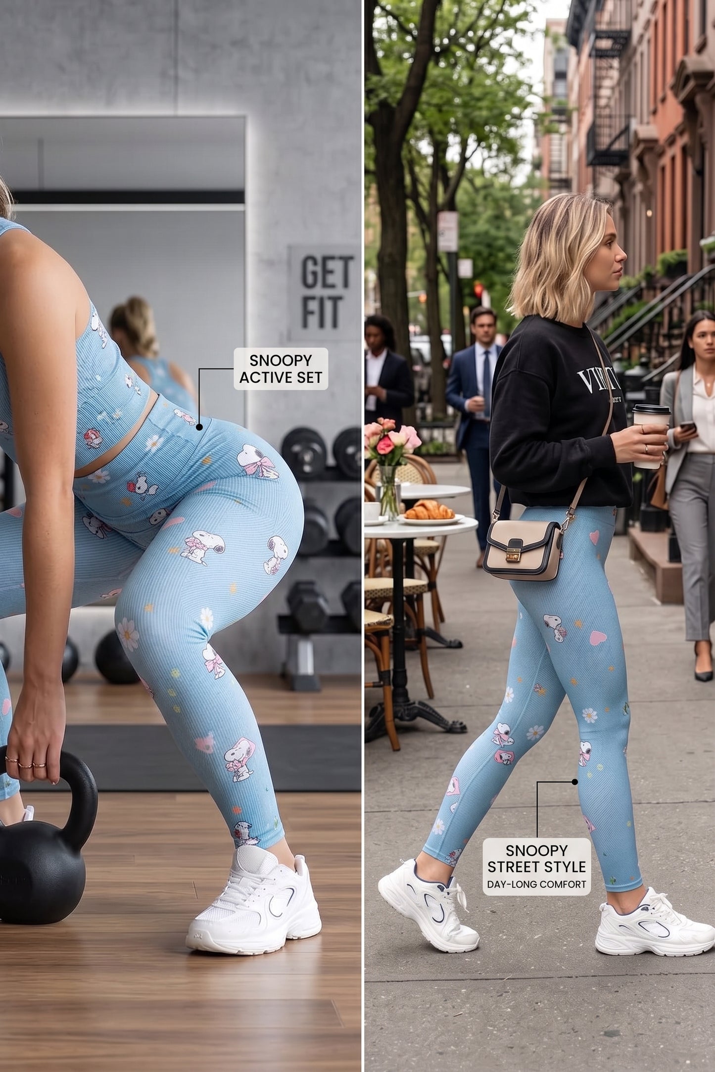 Leggings Elite Velvet Push Up Snoopy Denim Blue