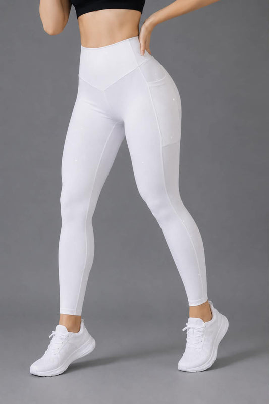 Leggings Pure White Shimmer Pocket